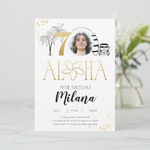 Tropical 70th Birthday Gold Invitation avec photo