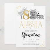 Tropical 80th Birthday Gold Invitation avec photo (Devant / Derrière)