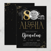 Tropical 80th Birthday Gold Invitation avec photo (Devant / Derrière)
