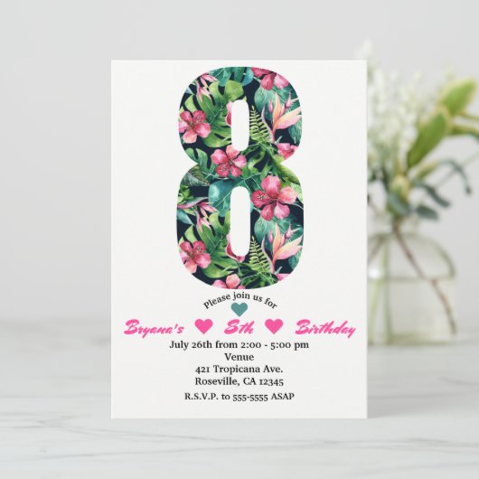 Tropical 8 Huit Invitation de fête d'anniversaire (Debout devant)