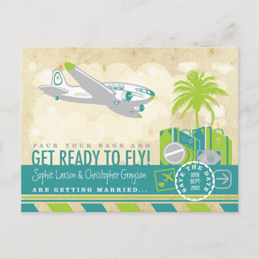 Tropical Airline Travel Save the Date Briefkaart (Voorkant)