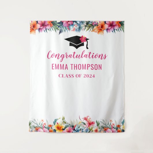 Tropical Aloha Luau Afstuderen 2024 Achtergrond Wandkleed (Voorkant)