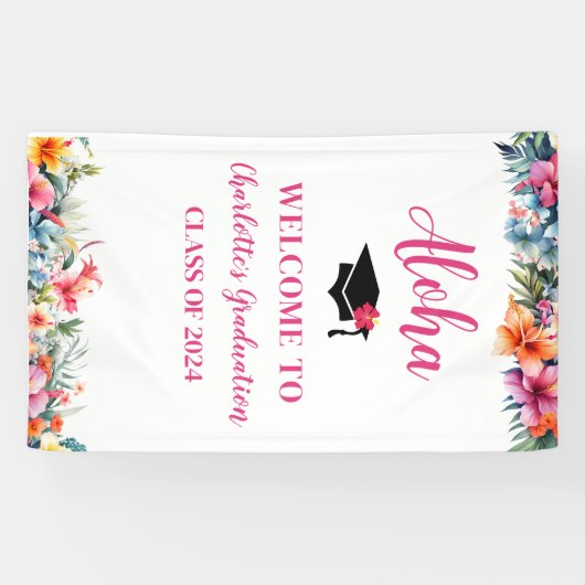 Tropical Aloha Luau Afstuderen 2024 Welkom Spandoek (Horizontaal)