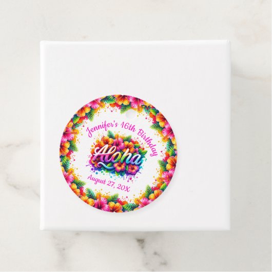 Tropical Alpha Hawaiian Verjaardag Luau Bedankjes Labels (In situ)