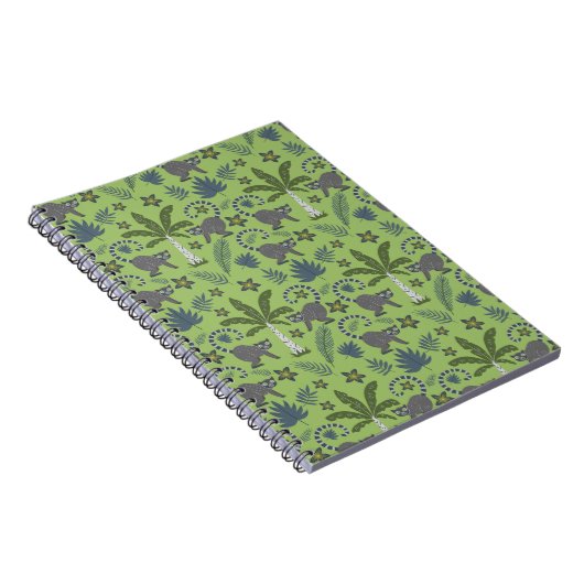 Tropical animals seamless pattern green and grey notitieboek (Rechterzijde)
