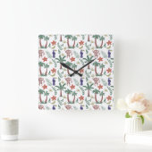 Tropical animals seamless pattern macaw and monkey vierkante klok (Huis)