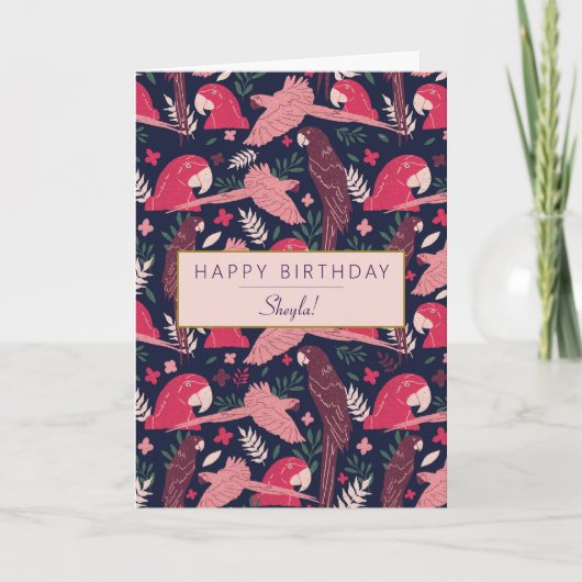 Tropical Ara Parrot Pattern Personalized Birthday  Kaart (Voorkant)
