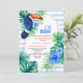 Tropical Baby shower Blue Invitation Kaart (Staand voorkant)