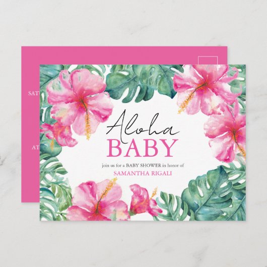 Tropical Baby Shower Invitations Aloha Carte posta (Devant / Derrière)