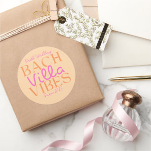 Tropical Bach Villa Vibes Roze Meisjesuitgaven Ronde Sticker