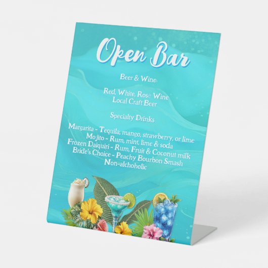 Tropical Bachelorette Open Bar Drinks Reclamebord Met Voetstuk (Voorkant)