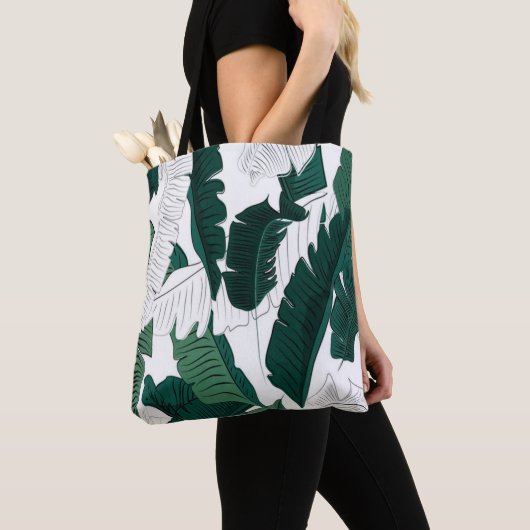 Tropical Banana Leaf Pattern Tote Bag: Dark Green  Draagtas (Dichtbij)