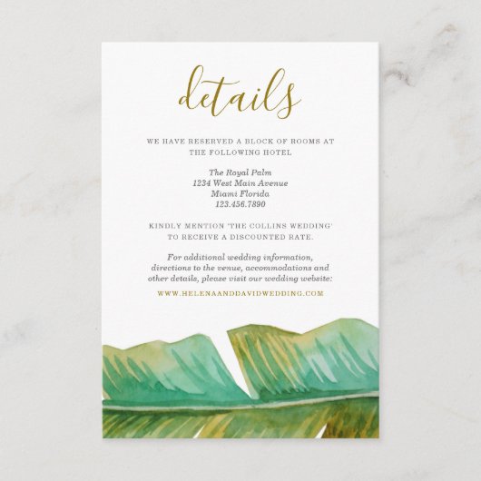 Tropical Banana Leaf Wedding Details Kaart (Voorkant)