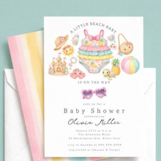 Tropical Beach Baby Shower Invitation Girl