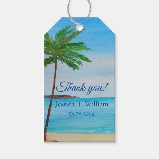 Tropical Beach Bestemming Bruiloft Dank u Cadeaulabel (Voorkant)