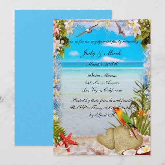 Tropical Beach Bloemen Bruiloft Verlovingsfeest Kaart (Voorkant / Achterkant)