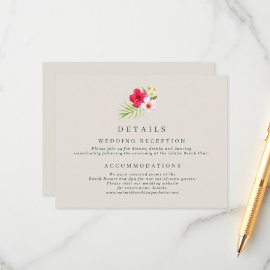 Tropical Beach bruiloft details Informatiekaartje (Voorkant / Achterkant in situ)