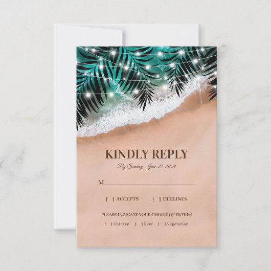 Tropical Beach Bruiloft RSVP Entree Keuzes (Voorkant)