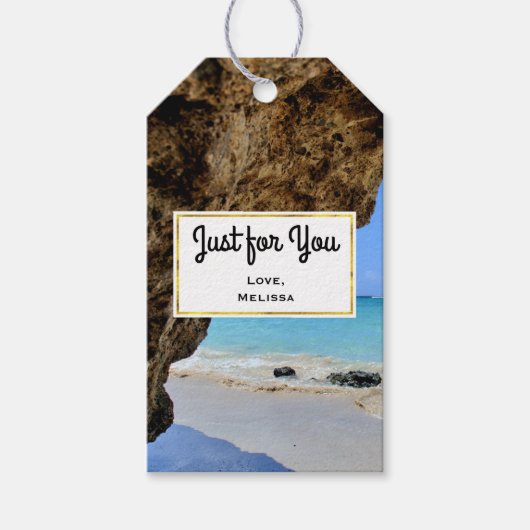 Tropical Beach Coast met een Big Rock Just for You Cadeaulabel (Voorkant)