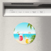 Tropical Beach Cocktail Round Magnet ! (In Situ (Lave-vaisselle))