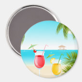 Tropical Beach Cocktail Round Magnet ! (Recto/Verso)