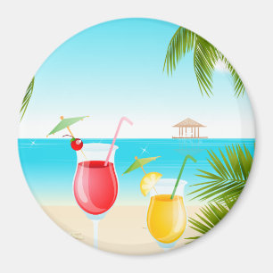 Tropical Beach Cocktail Round Magnet !