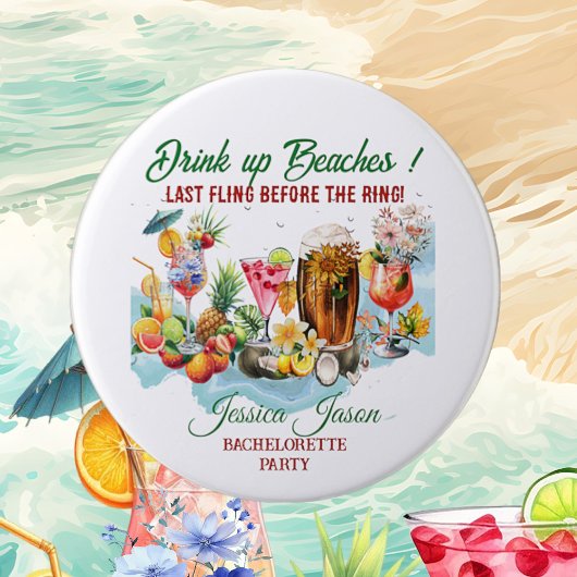 Tropical Beach Cocktails Fruits Bachelorette Party Ronde Button 7,6 Cm
