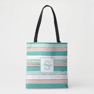 Tropical Beach Cottage Rustiek Hout Monogram Draagtas