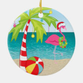 Tropical Beach Flamant rose Palm ornement de Noël (Dos)