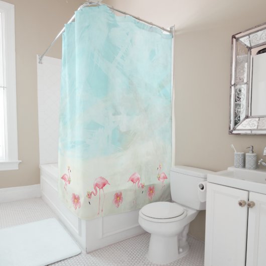 Tropical Beach Flamant rose rideau de douche (En situation)
