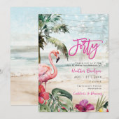 Tropical Beach Flamingo 40e verjaardagsfeestje Kaart (Voorkant / Achterkant)