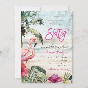 Tropical Beach Flamingo 60e verjaardagsfeestje Kaart