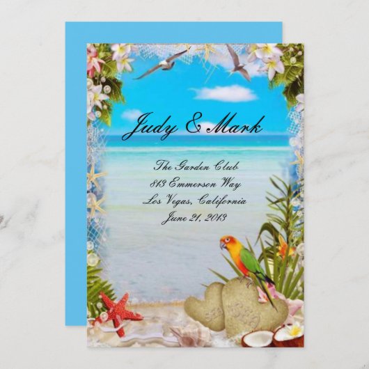 Tropical Beach Floral Bruiloft Menu Kaart (Voorkant / Achterkant)