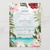 Tropical Beach Floral Palm | Menu de mariage (Devant)