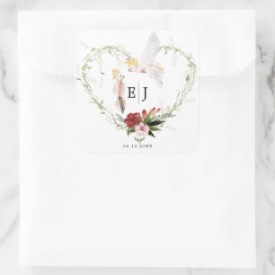 Tropical Beach Floral Palm Wedding Favor Vierkante Sticker