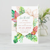 Tropical Beach Flowers Save the Date (Staand voorkant)