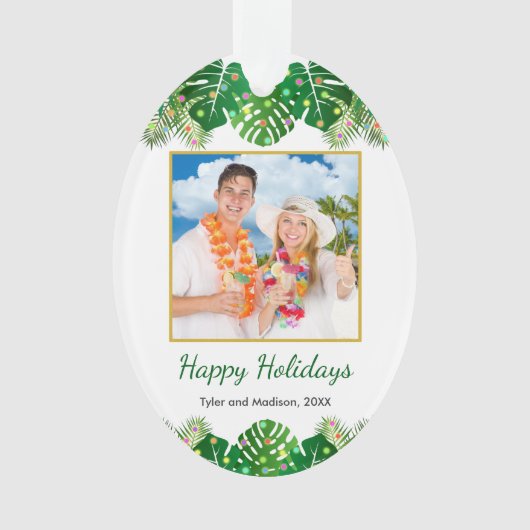 Tropical Beach Foliage Christmas Lights Gold Photo (devant)