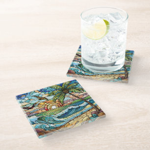 Tropical Beach Glas in lood kunst Glazen Onderzetter