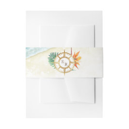 Tropical Beach Gold Compass Monogram Paspoort Uitnodigingen Wikkel