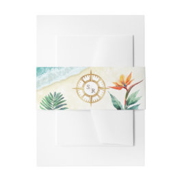 Tropical Beach Gold Compass Monogram Paspoort Uitnodigingen Wikkel