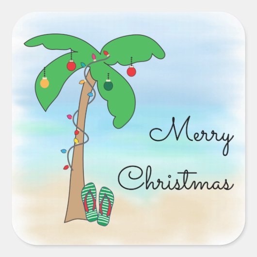 Tropical Beach Hawaïaanse Kerstmis Vierkante Sticker (Voorkant)