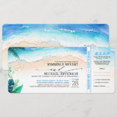 Tropical Beach Heart Shore Wedding Boarding Pass Kaart (Voorkant / Achterkant)