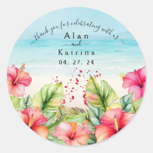 Tropical Beach Hibiscus Papier Bord Ronde Sticker