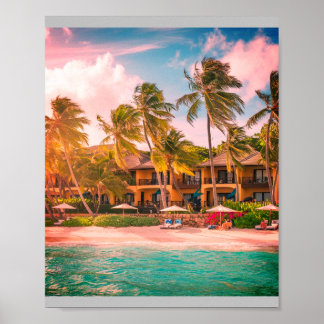 Tropical Beach Hotel met Coconut Trees Poster