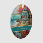 Tropical Beach House Turquoise Pink Name Christmas (devant)