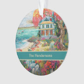 Tropical Beach House Turquoise Pink Name Christmas (devant)