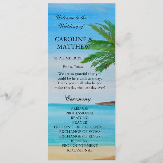 Tropical Beach Island Bestemming Bruiloft Programma (Voorkant)