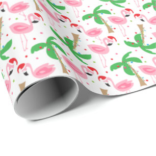 Tropical Beach Kerst Flamingo's Vogels Cadeaupapier