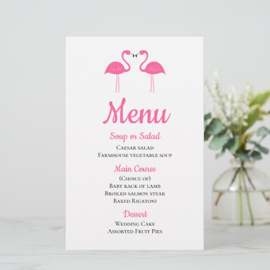 Tropical Beach Luau Flamant rose rose Mariage Menu (Debout devant)