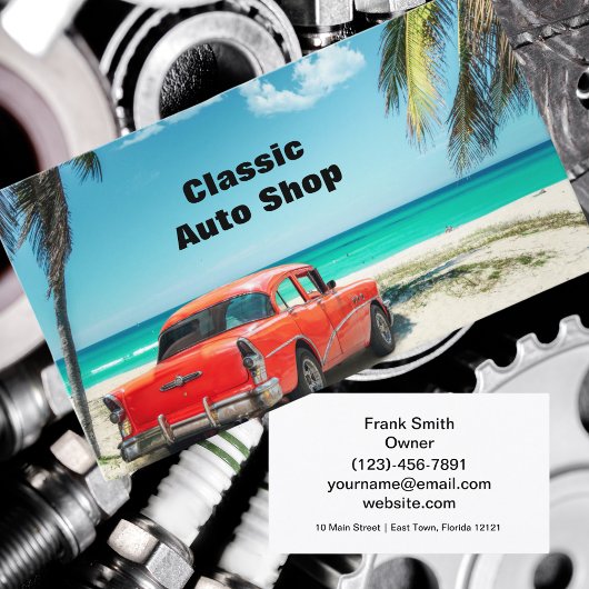 Tropical Beach Mechanic Classic Car Visitekaartje